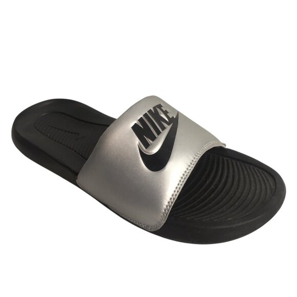 Nike Slide Sandals Womens Size 9 Black Silver CN9677-006 Comfort Slip On Logo - Picture 6 of 11